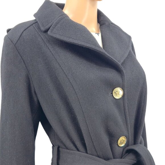 Michael Kors Jackets & Blazers - Michael Kors Black Wool-Blend Hooded Belted Coat Women's Medium